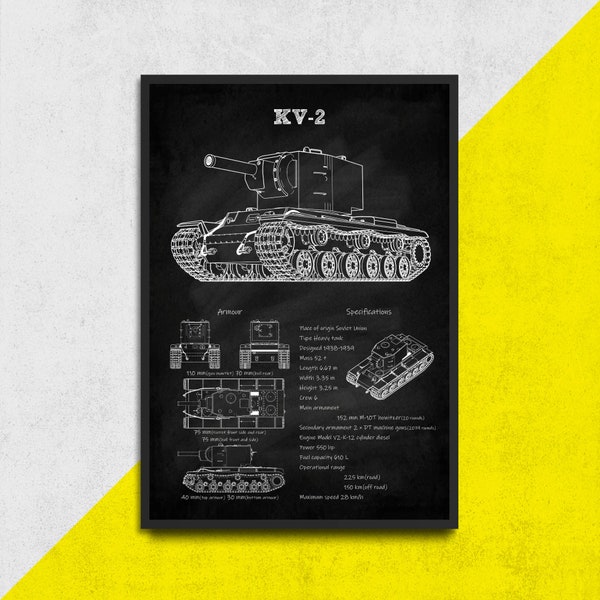 KV-1S/2 Soviet heavy tanks blueprint Wooden Framed Poster