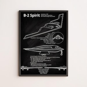 B-2 Spirit Stealth Bomber Blueprint Poster | Modern Military Aircraft Wall Art for Aviation & Warplane Enthusiasts