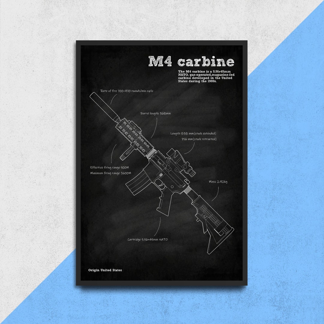 M4 Carbine Rifle Blueprint Wooden Framed Poster - Etsy