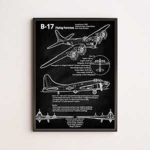 B-17 Flying Fortress Blueprint Poster | WWII Bomber Aircraft Wall Art for Aviation Enthusiasts and Military History Fans