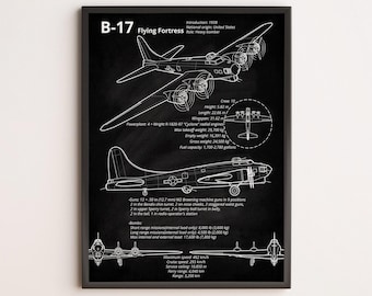Póster del plano del B-17 Flying Fortress / Arte mural de bombarderos de la Segunda Guerra Mundial para entusiastas de la aviación y aficionados a la historia militar