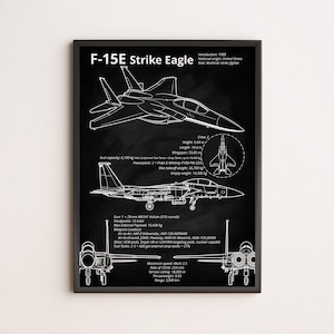F-15E Strike Eagle Blueprint Poster — Twin-Engine Fighter Jet Wall Art for Pilots, Air Force Fans, and Modern Military Aviation Collectors