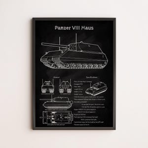 Panzer VIII Maus Tank Blueprint Poster - WW2 German Super Heavy Tank Schematic - Military Wall Art - Engineering Design Print