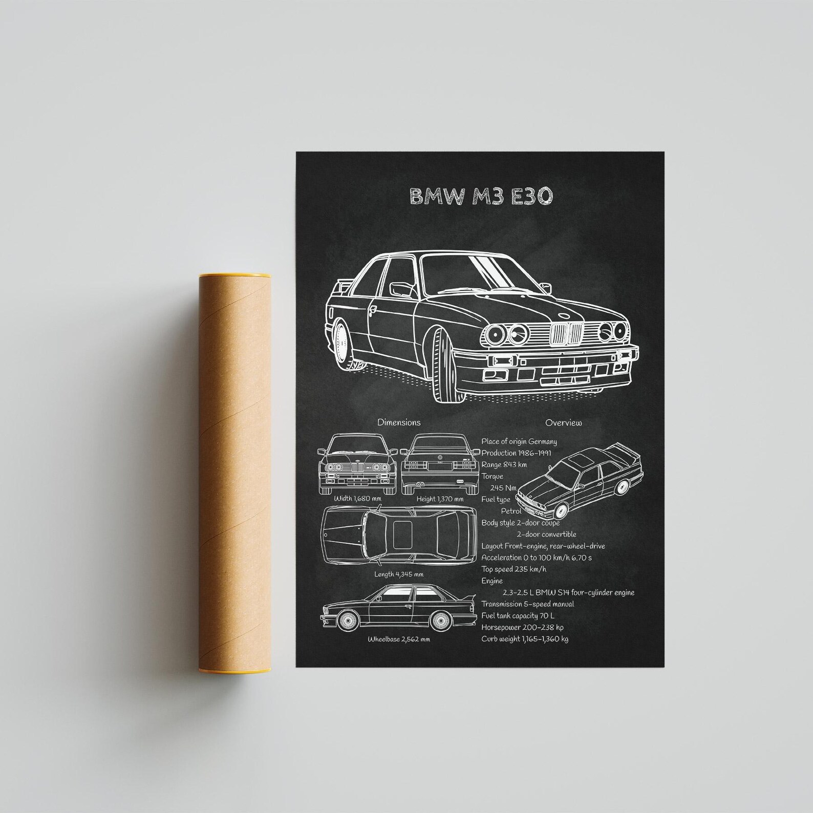 BMW M3 E30 Blueprint Poster – Vintage Motorsport Art – Car Enthusiast ...