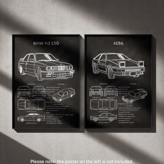 Initial D Toyota AE86 Blueprint Poster - Japanese Car Art - Anime