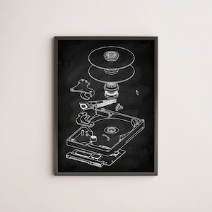 Hard Disk Drive Blueprint Poster | Vintage Computer Tech Wall Art for Engineers, IT Professionals & Retro Tech Enthusiasts