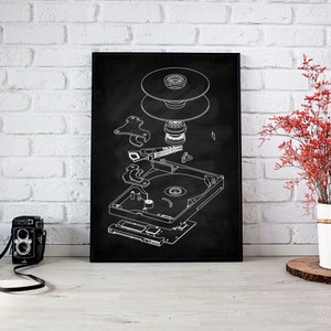 Hard Disk Drive Blueprint Poster | Vintage Computer Tech Wall Art for ...