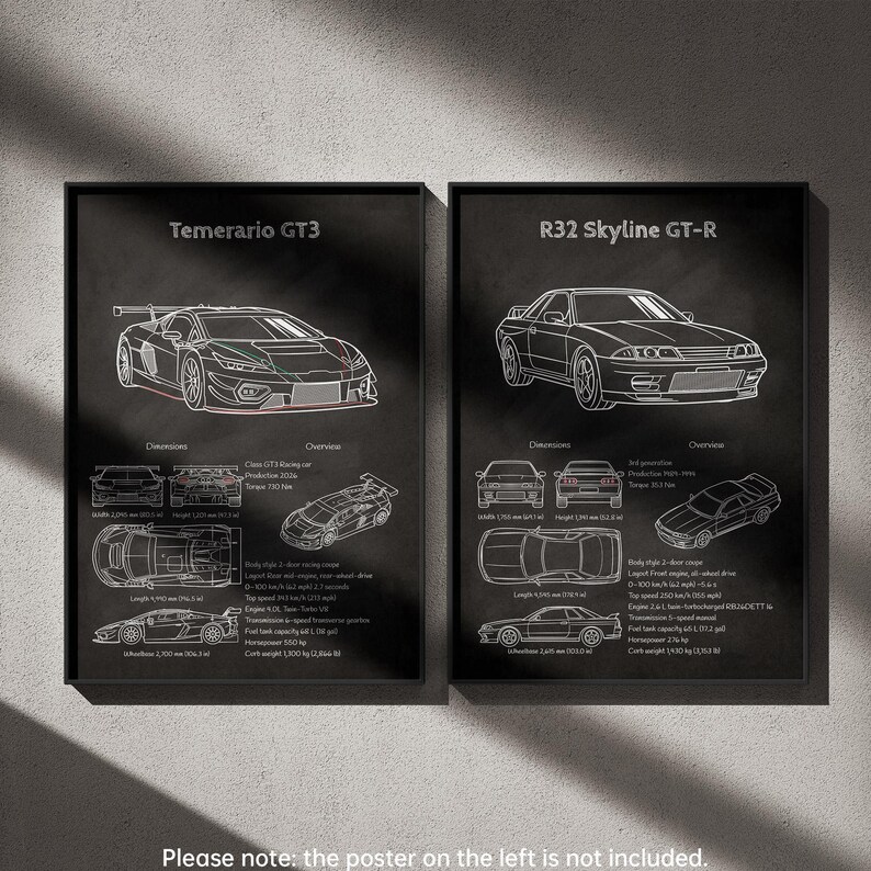 Nissan Skyline GT-R R32 Blueprint Wall Art, JDM Car Poster, Godzilla ...