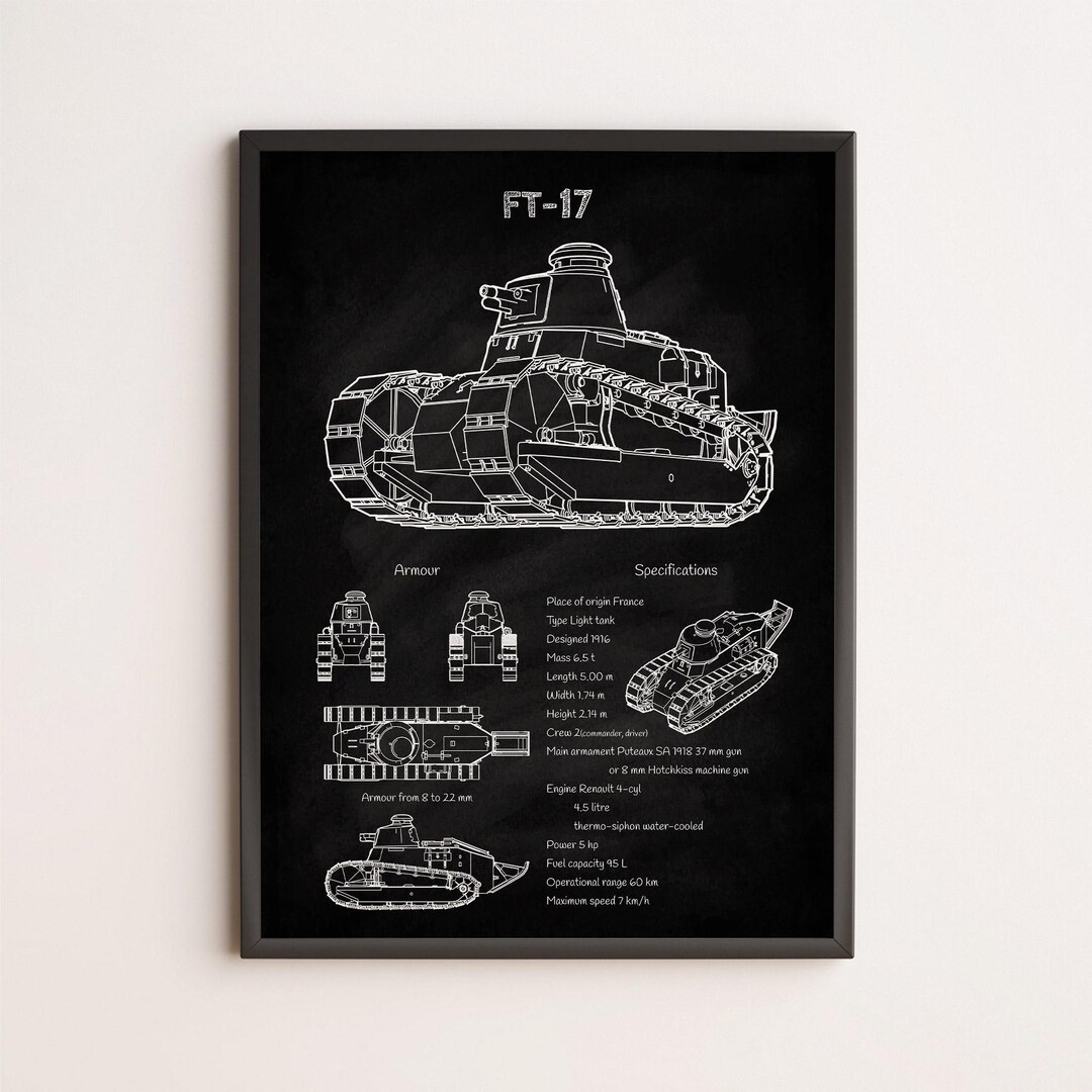 Renault FT-17 Light Tank Blueprint Poster — WWI Military Vehicle
