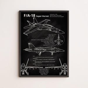 F/A-18 Super Hornet Blueprint Poster — Modern Carrier Fighter Jet Wall Art for Pilots, Navy Aviation Fans, and Military Aircraft Collectors