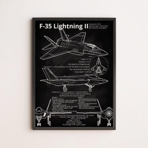 F-35 Lightning II Fighter Jet Blueprint Poster | Modern Aviation Wall Art