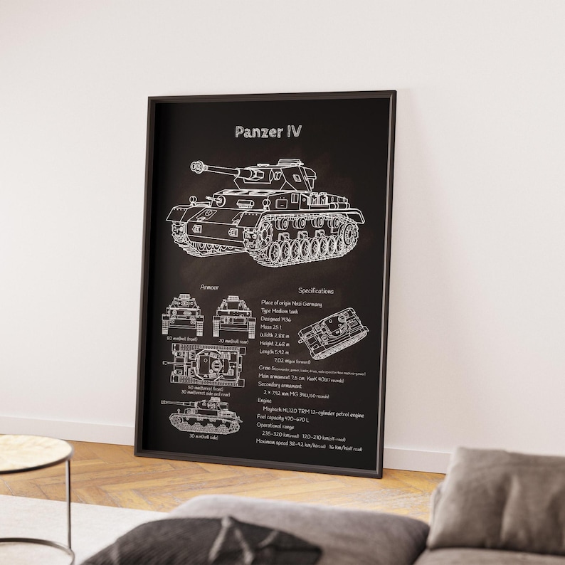 Panzer Poster Panzer IV Blueprint Poster | WWII German Tank Wall Art for Military ...