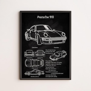 Porsche 911 (930) Blueprint Poster — Classic Turbo Sports Car Wall Art for Porsche Fans, Auto Enthusiasts, and Vintage Car Collectors