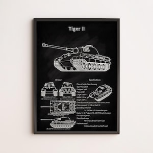 Tiger II Blueprint Poster | WWII German Heavy Tank Wandkunst für Militärgeschichtsinteressierte, Sammler und Rüstungsliebhaber