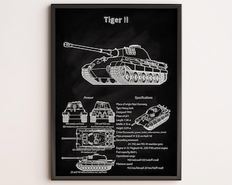 Tiger II Blueprint Poster | WWII German Heavy Tank Wall Art for Military History Buffs, Collectors, and Armor Enthusiasts