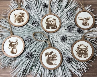Woodland Creatures Winter Christmas Ornament Set of Six