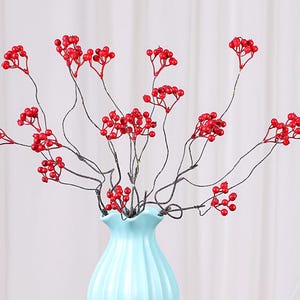 33&#39;&#39;Artificial Christmas Red Berry,Fake Cranberry branch,faux Holly branch，Flower Arrangement,Vase Filler,Home/Wedding Decor,Christmas Decor