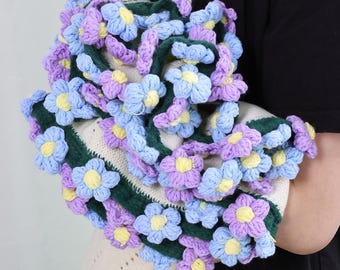 かぎ針編みのデイジーブーケブランケット、手作りのかぎ針編みの花束