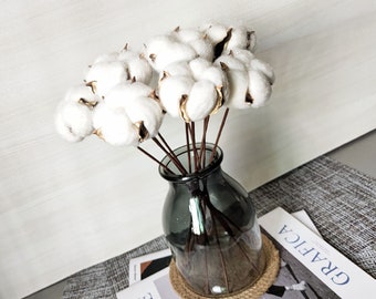 Short cotton branches，12” artificials  cotton stems ， dry cotton flowers，dried flowers arrangement，vase filling，home decor