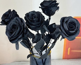 Artificial black roses,fake silk roses flower,Artificial Black Flower,faux flower arrangements,vase filling,home/wedding decor，DIY floral