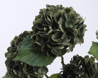 Faux Dark Green Hydrangea Stems，19 Inch，Real Touch Hydrangea Flowers，Flower Arrangement，DIY Floral，Home Wedding Decor