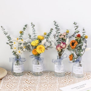 6 style dried flowers bouquet with vase，dried flowers arrangement，desktop ornament，natural rose bouquet，home decor，