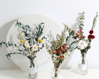 Natural Dried Flowers In Mini Bud Vase Mothers Day Gift Dried Flowers Arrangement Small Gift Rustic Home Decor Gift Birthday Gift