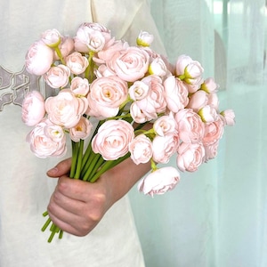 Artificial peony bunch,  faux 4-head pink Ranunculus , real touch flowers, flower arrangement, flowers for vase, home/wedding bouquets decor