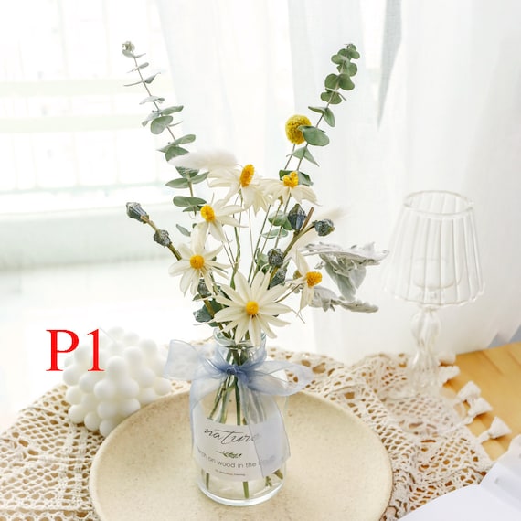 PIKADINGNIS Dried Flower Arrangement with Vasedried Flower Bouquet with  Vase Dried Flowers with Stems (Style 5) 