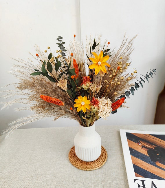 Natürlicher Trockenstrauß, Trockenblumenarrangement zum Füllen von Vasen, Boho-Stil Strauß, Wohnkultur, Hochzeitsblumendekor, Mittelstückdekor