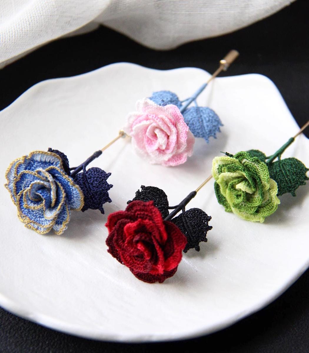 Micro Crochet Rose Brooch，crochet Rose Floral Pin，handmade