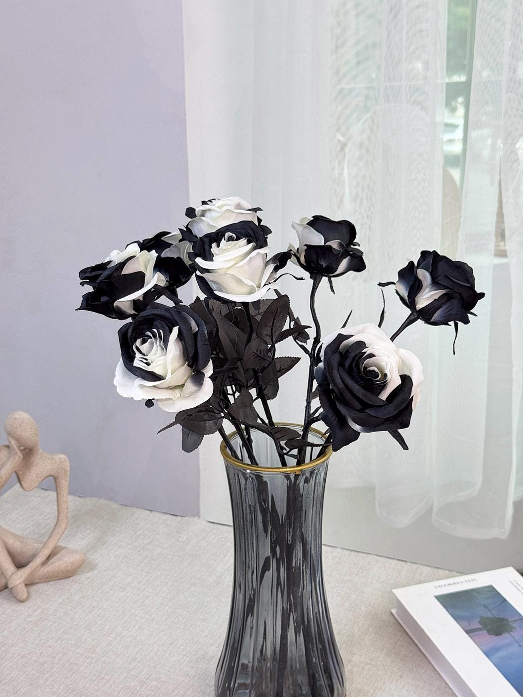 D-Seven Fiori artificiali 50 rose finte blu navy con stelo, per bouquet di nozze fai da te, composizioni floreali, addio al nubilato, baby shower, feste, decorazioni per la casa