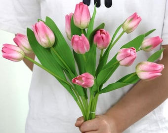 Artificial Pink Tulip Bunch, Faux Floral Arrangement, DIY Wedding Decor，real touch tulip flower，home wedding decor