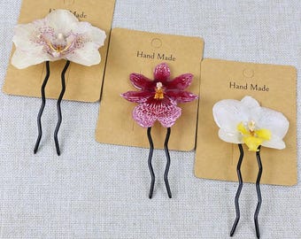 Real Orchid Hair Forks, Handmade Resin Flower Jewelry,resin flower hairpin，botanical jewelry for women