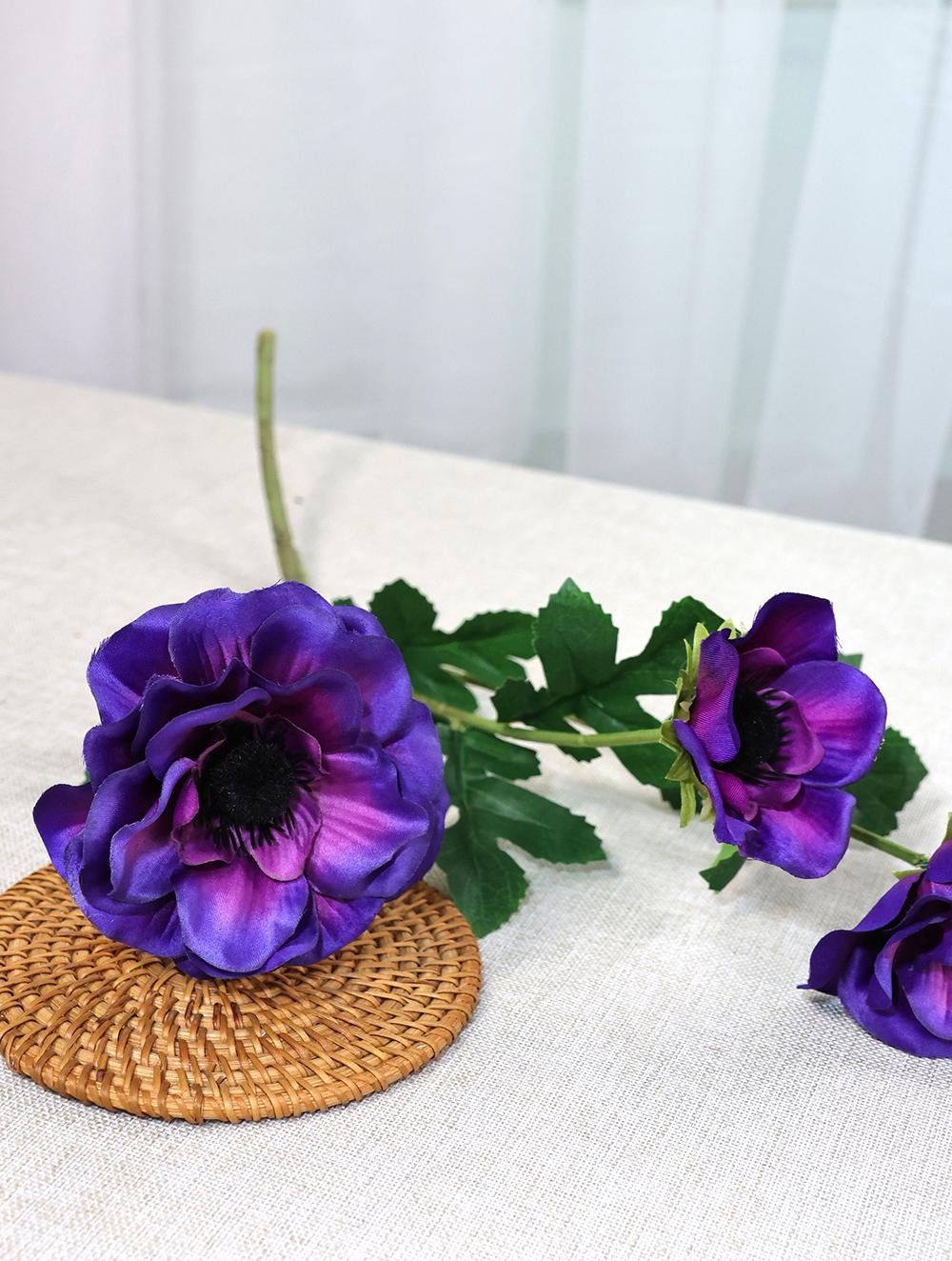 19インチの造花アネモネ、3本の花、DIYフラワーアレンジメント、結婚式