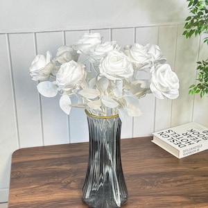 artificial pure white rose flower,fake rose stem,DIY floral supply, silk  flower,vase filling,flower arrangement,home/wedding rose decor