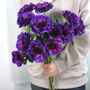 Faux 3 Head Anemone Flowers, Artificial purple  Flowers, Flower Arrangements, Real Touch Flowers, Flowers For Vases, Home/Wedding Decor