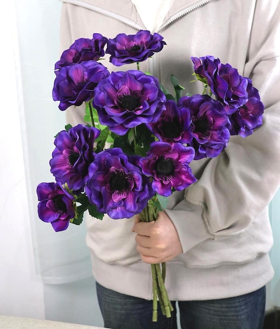 19インチの造花アネモネ、3本の花、DIYフラワーアレンジメント、結婚式