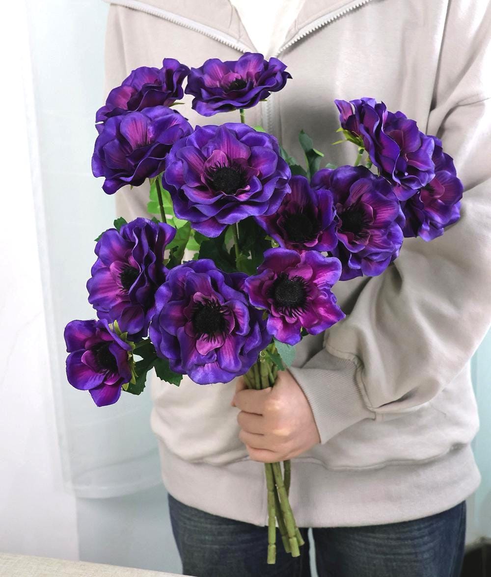 染め花リクエスト品　ポピー　スィトピー　アネモネ　3種類　ハンドメイド布花 19インチの造花アネモネ、3本の花、DIYフラワーアレンジメント、結婚式