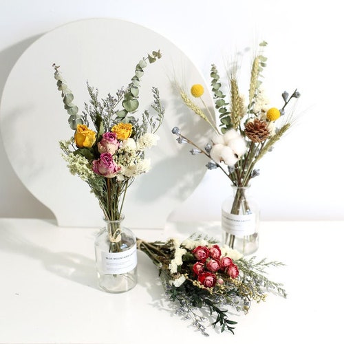 Dried Flowers Bouquet With Vaseeucalyptus Arrangement Etsy