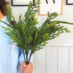 Artificial pine branch with cones，21 inch，real touch green plants，Christmas decor，DIY flower arrangements，home decor