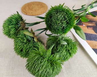 Steli artificiali di garofano verde a forma di palla, 48 cm, decorazione floreale artificiale realistica, riempitivo per vasi, piante da esterno