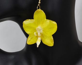 real orchid resin earrings, unique botanical flower jewelry,handmade drangle earrings for women