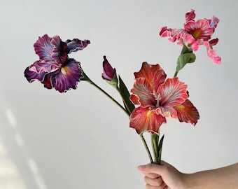 3D Realistic artificial Faux iris flower，real touch faux iris flower，flower arrangement，fake flower for vase filler，home wedding  decor