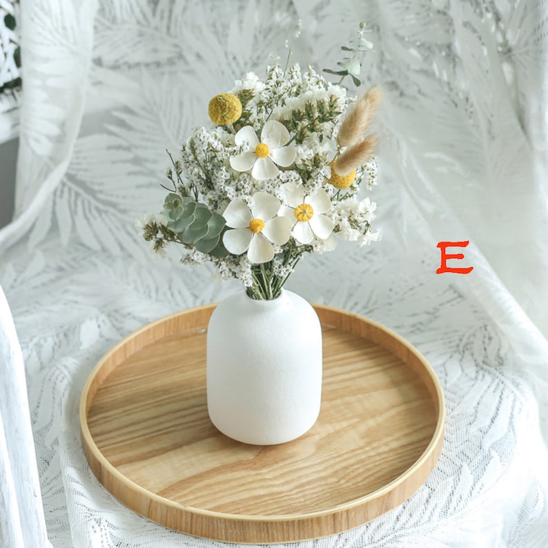 ramo seco con jarrón de cerámica, ramo de flores secas, arreglo de flores secas, adorno de escritorio, decoración del hogar, decoración de la boda E