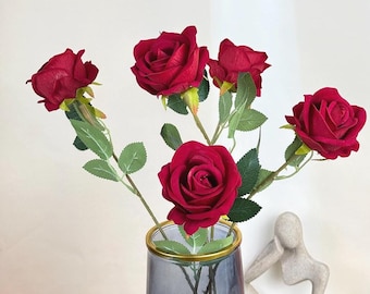 Realstic Artificial red rose stems,Real touch rose,DIY flower arrangements,vase filler,home/wedding decor,