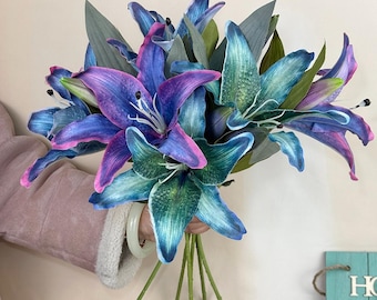 3 colors of artificial lily, real touch Faux Lily, artificial flowers for vase, flower arrangement, faux lily with stems, home/wedding decor