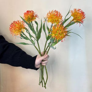 Sztuczne kwiaty protei poduszkowej, sztuczne kwiaty leucospermum, kwiaty w dotyku jak prawdziwe, kompozycje kwiatowe DIY, kwiaty do wazonu, wystrój ślubny do domu