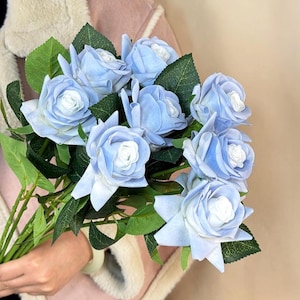 Hellblaue künstliche Rosen, Blumenschmuck, künstliche Blumen für Vasen, DIY Blumenschmuck, Hochzeitsschmuck, Hausschmuck
