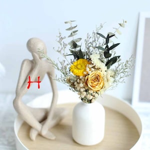 ramo seco con jarrón de cerámica, ramo de flores secas, arreglo de flores secas, adorno de escritorio, decoración del hogar, decoración de la boda H